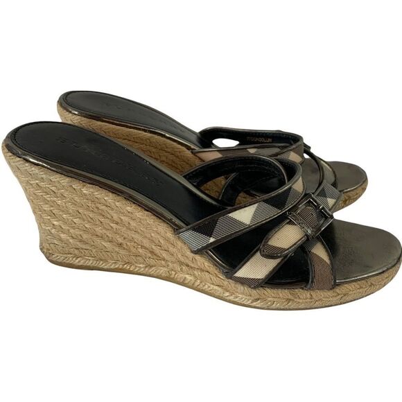 Womens Burberry Nova Check Espadrille Wedge Slip On Sandal Size 39 US 8 - Picture 5 of 11